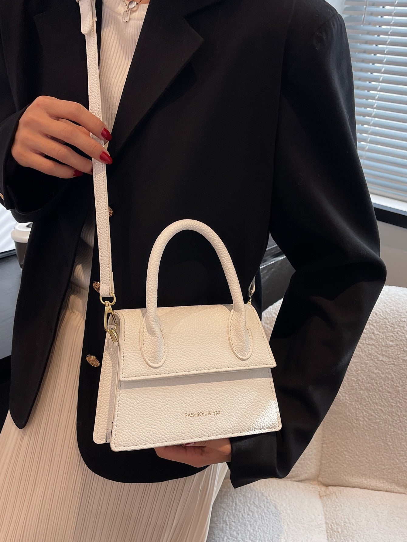 Square Bag with Pebble Embossing, Flap