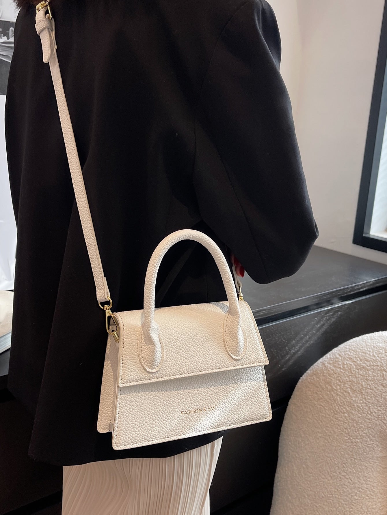 Square Bag with Pebble Embossing, Flap