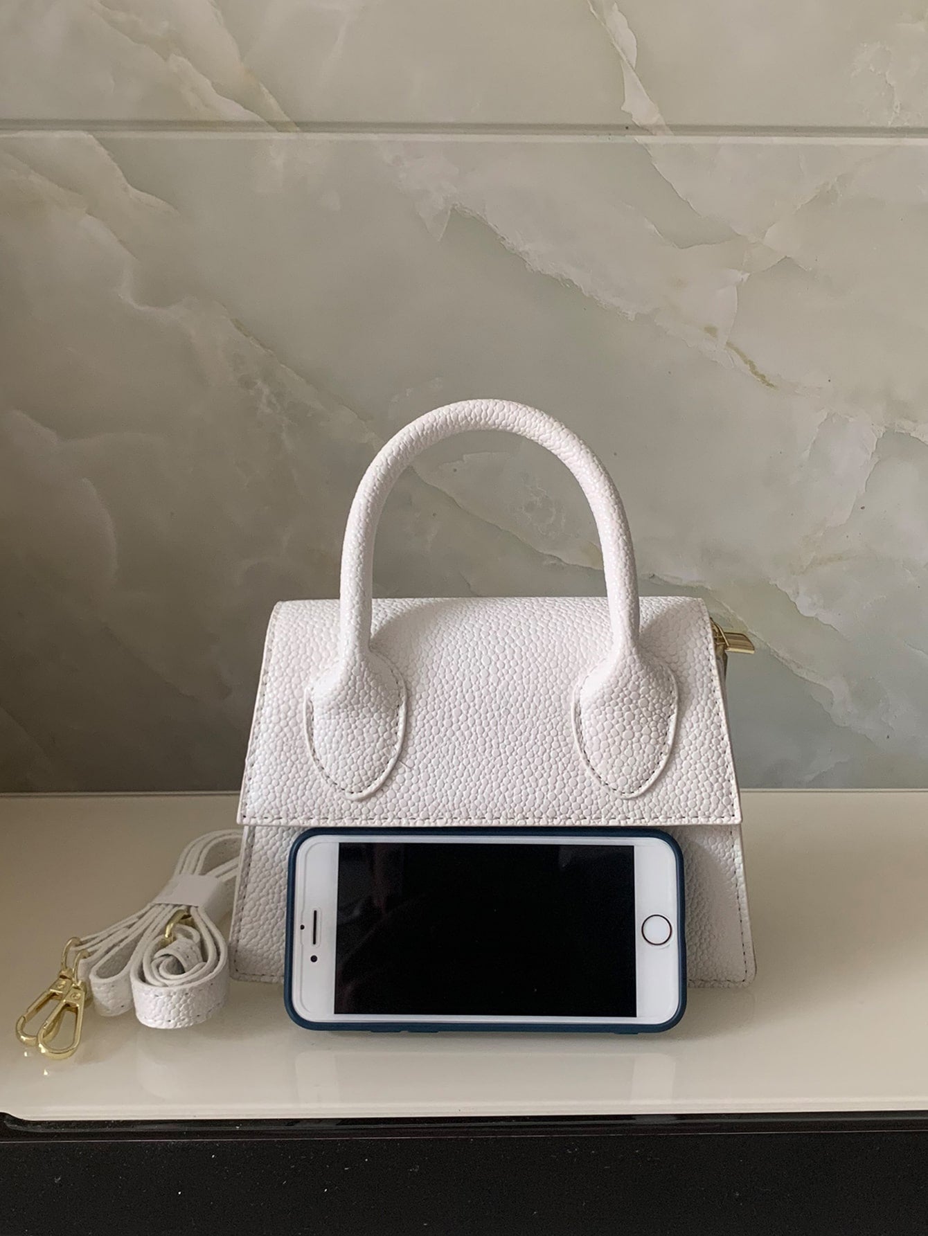 Square Bag with Pebble Embossing, Flap