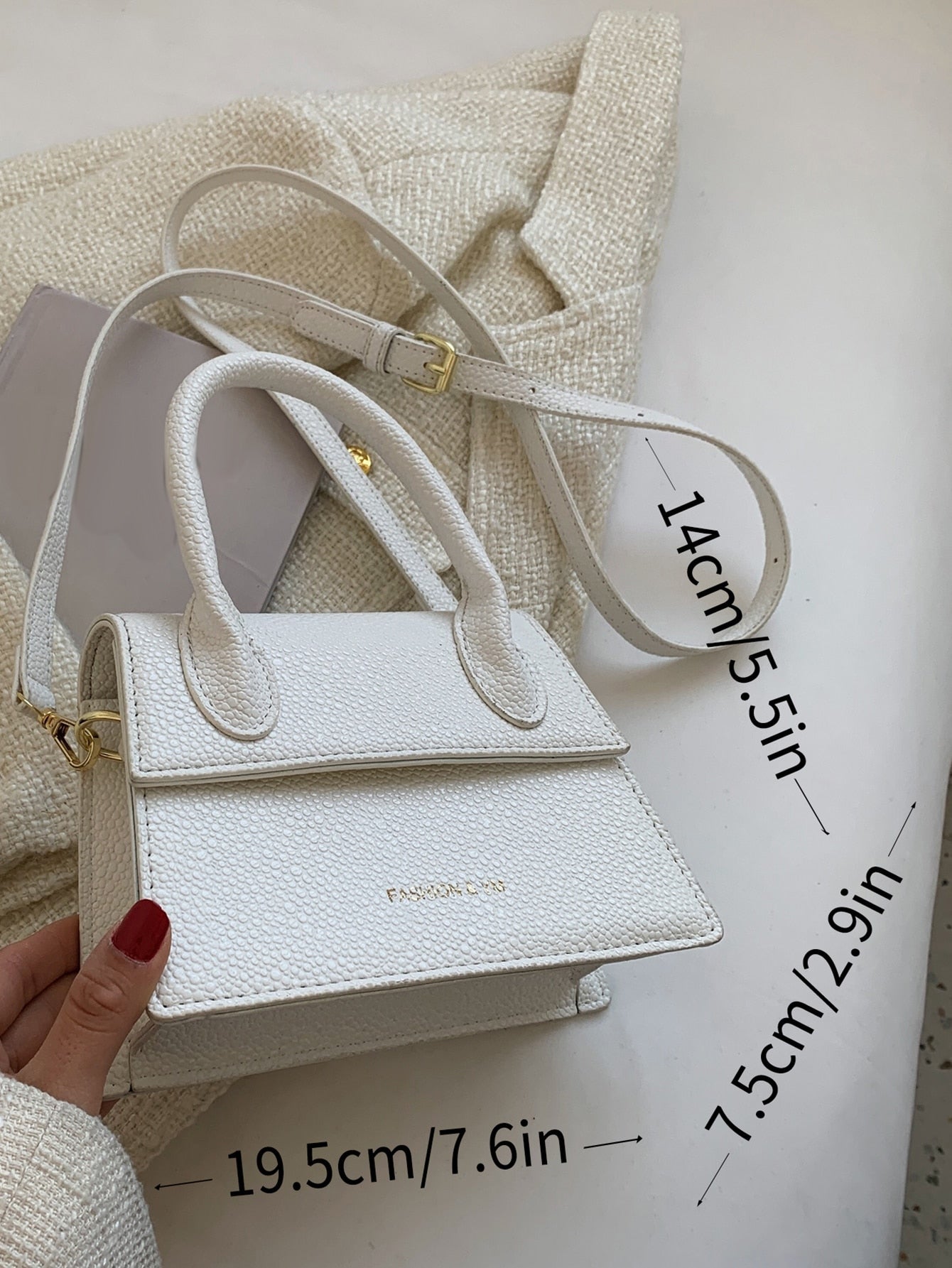 Square Bag with Pebble Embossing, Flap