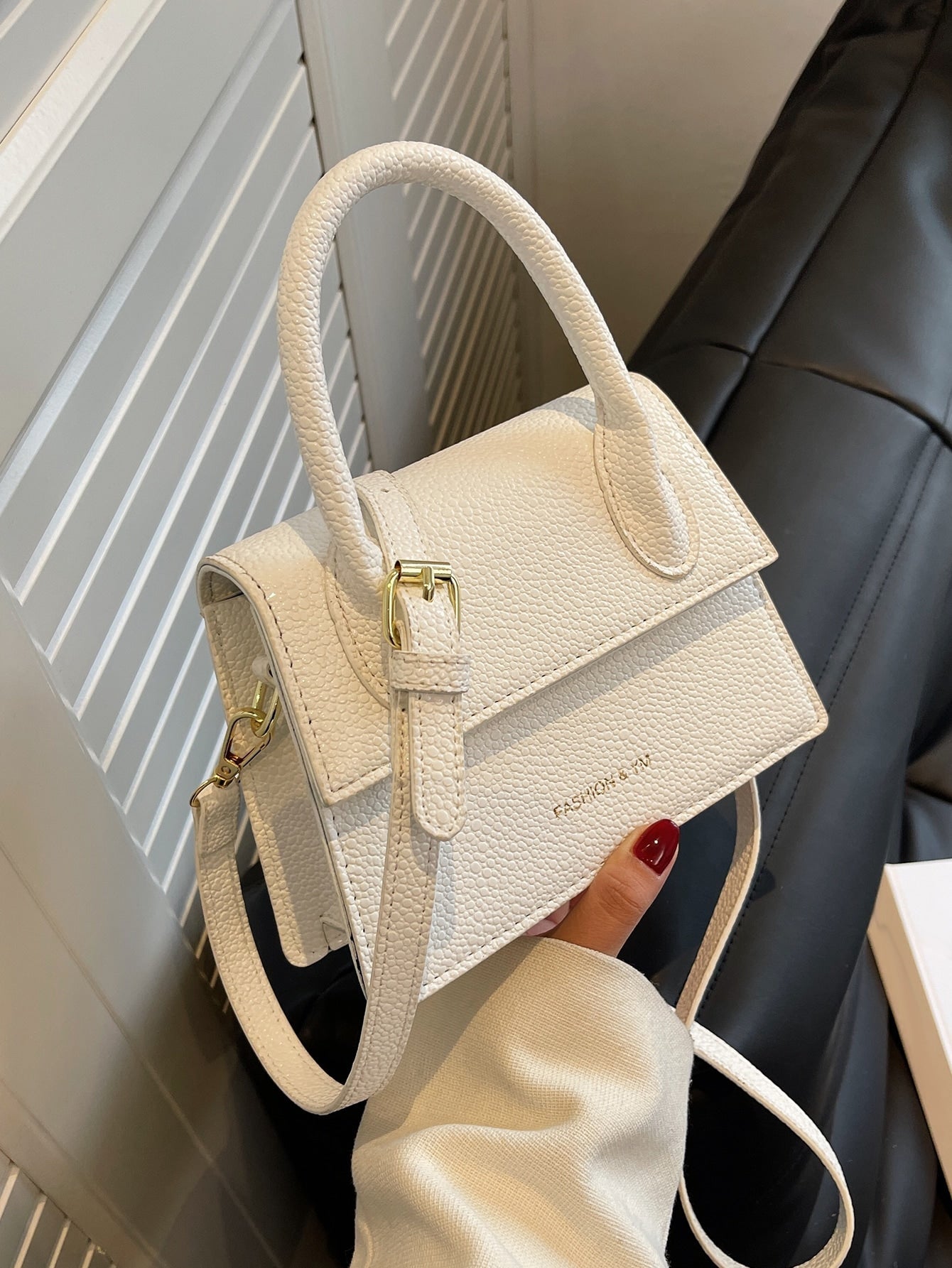 Square Bag with Pebble Embossing, Flap