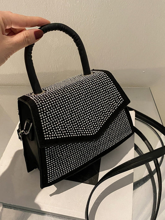 Square Bag with Mini Stud Decoration, Flap
