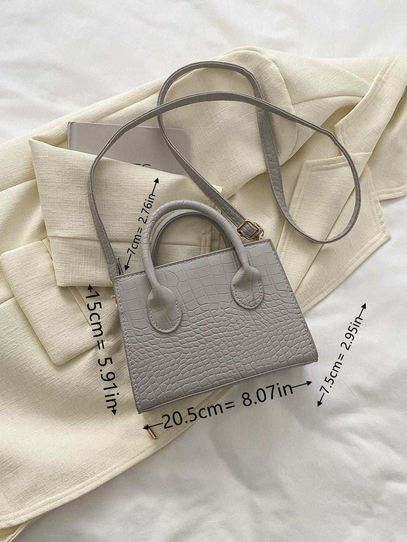Square Bag with Crocodile Embossing, Double Handle
