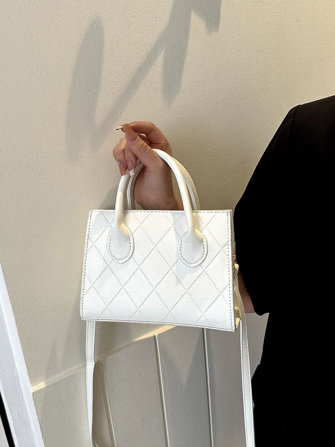 Square Bag with Crocodile Embossing, Double Handle