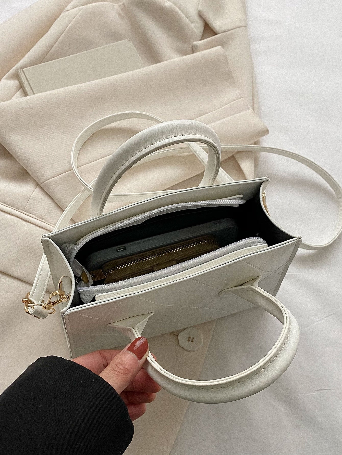 Square Bag with Crocodile Embossing, Double Handle