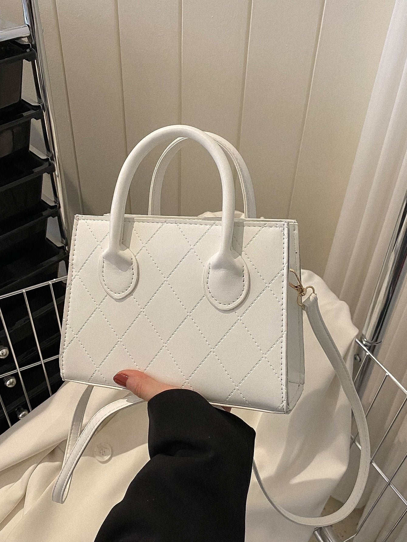 Square Bag with Crocodile Embossing, Double Handle