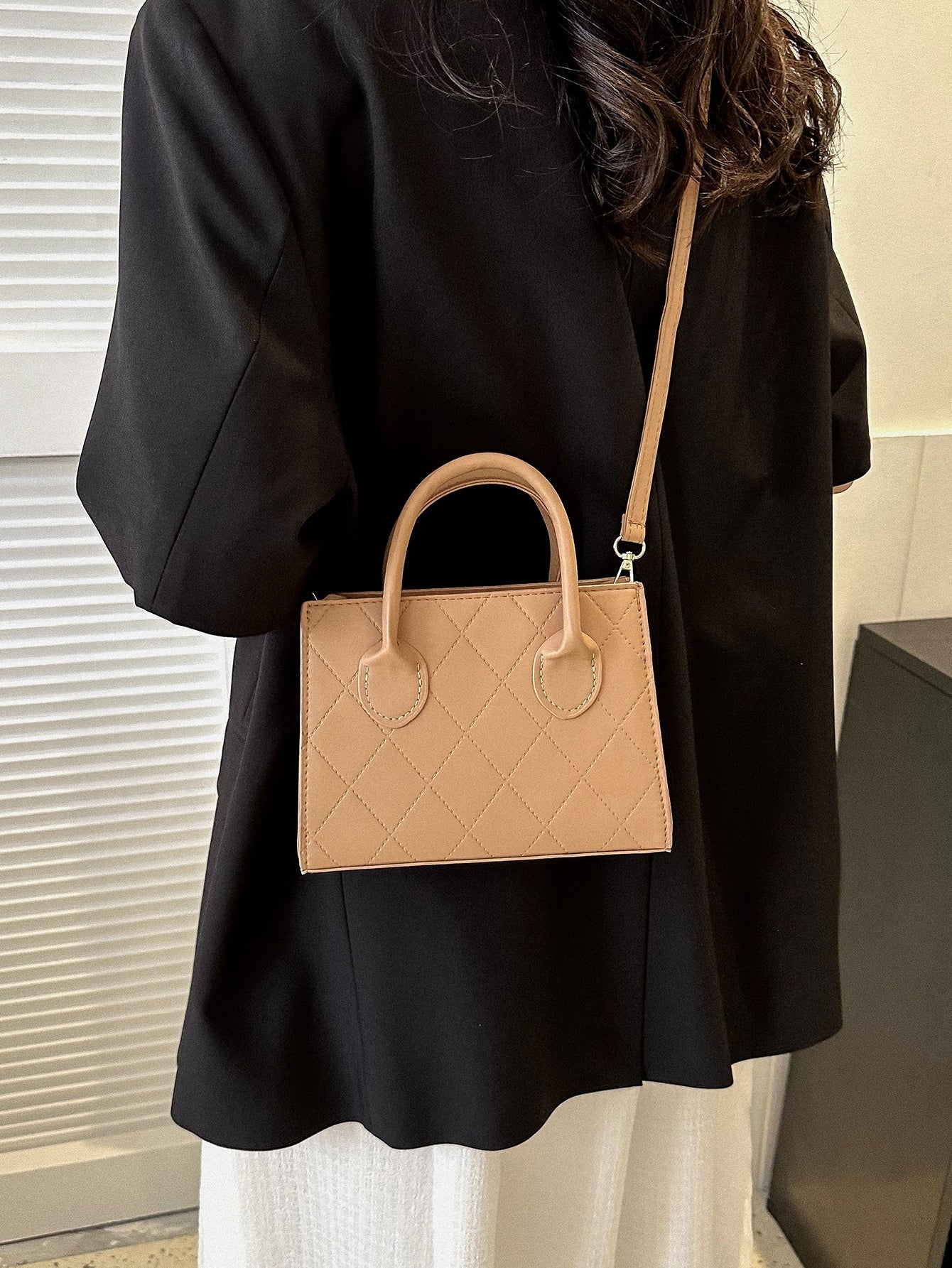 Square Bag with Crocodile Embossing, Double Handle