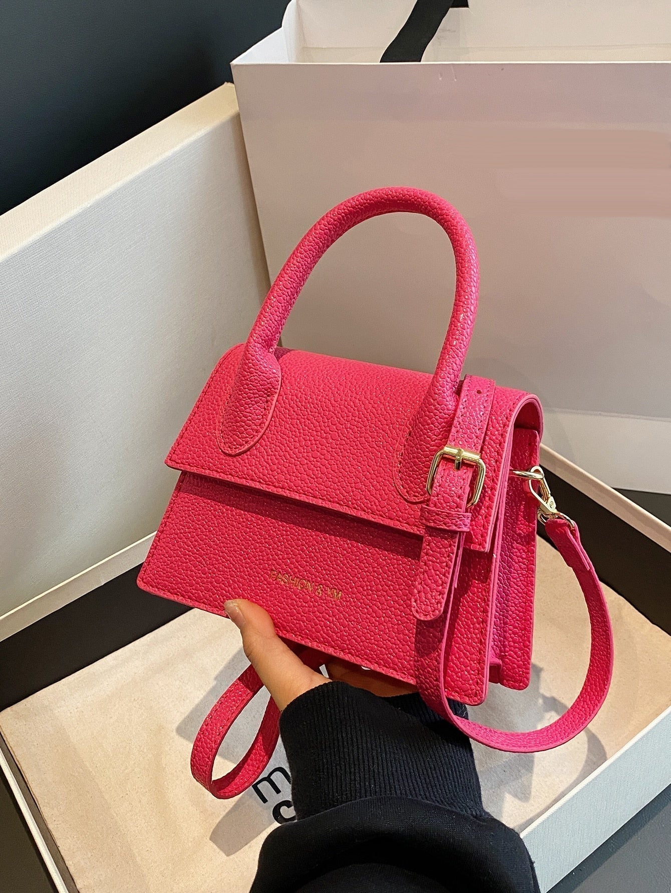 Square Bag with Pebble Embossing, Flap
