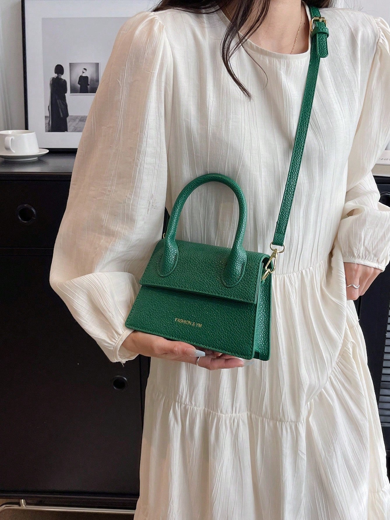 Square Bag with Pebble Embossing, Flap