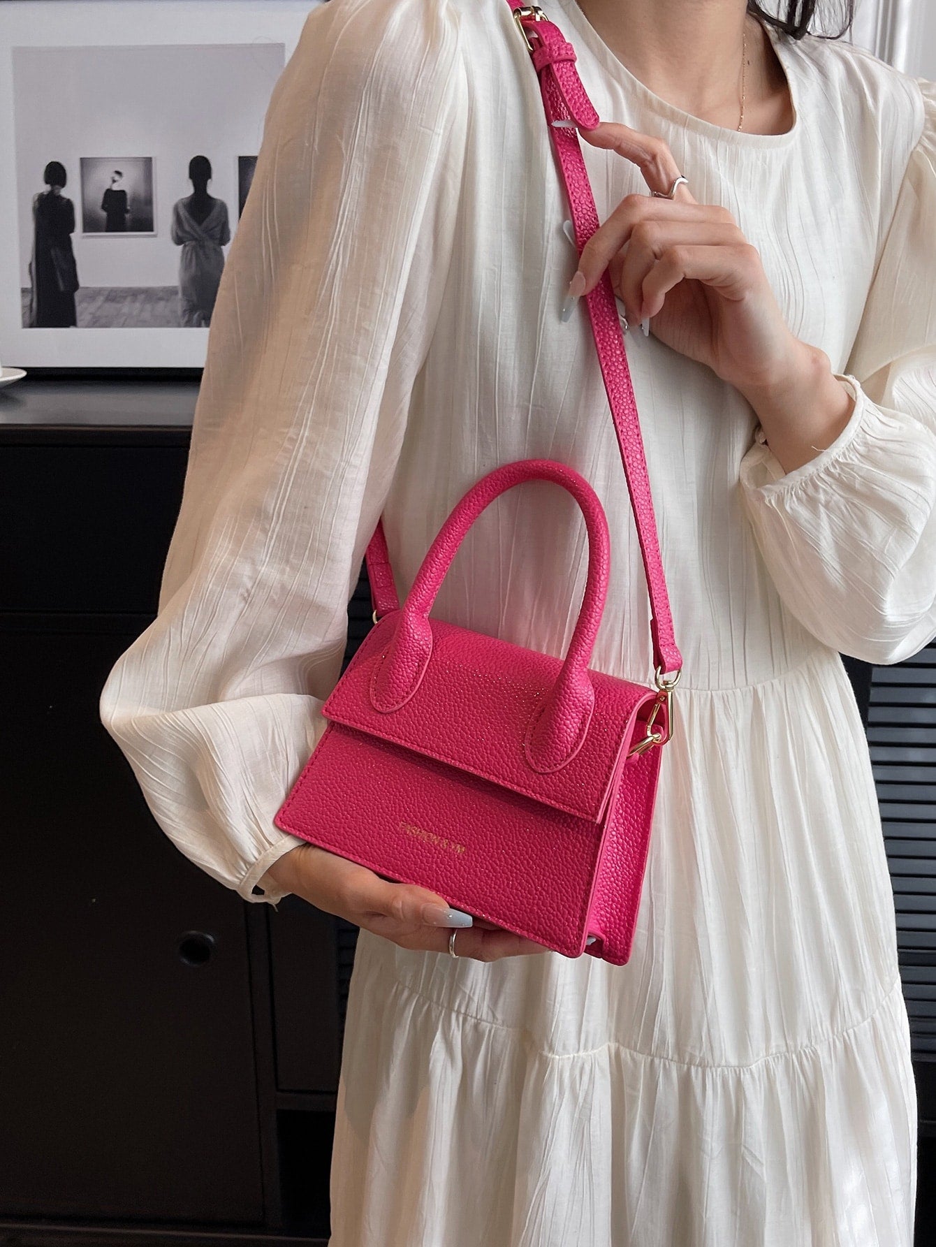 Square Bag with Pebble Embossing, Flap
