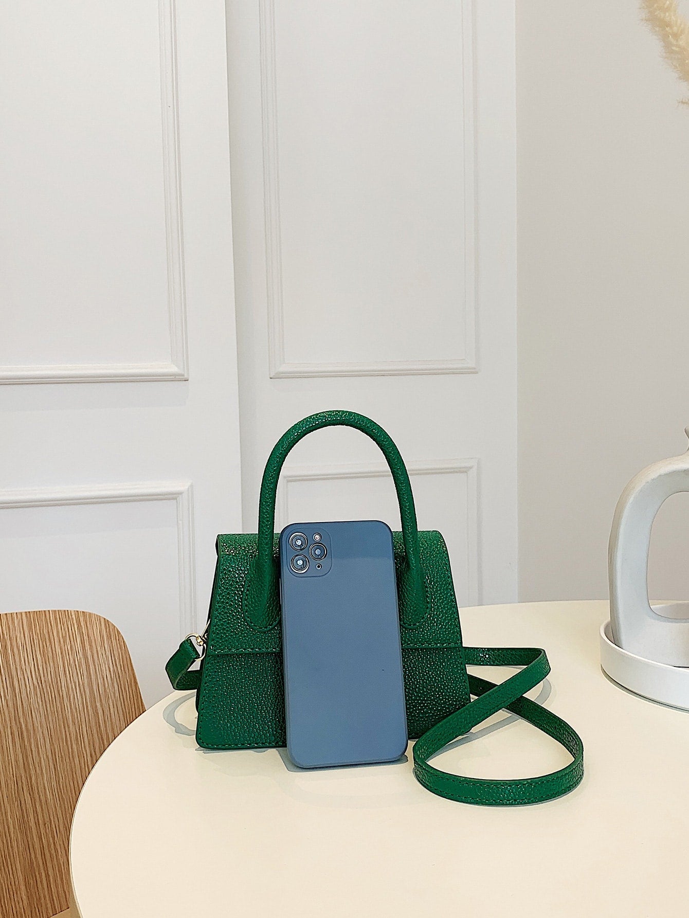 Square Bag with Pebble Embossing, Flap