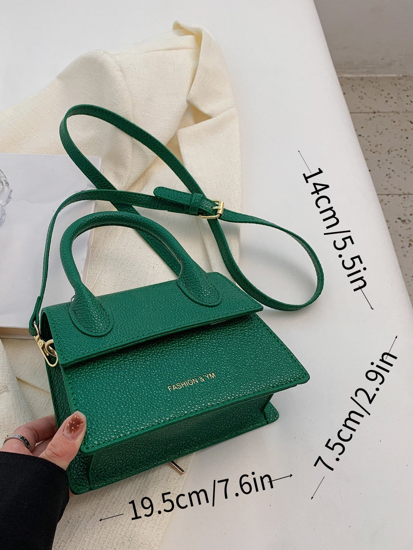 Square Bag with Pebble Embossing, Flap
