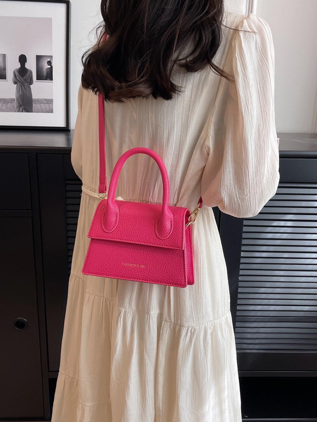 Square Bag with Pebble Embossing, Flap
