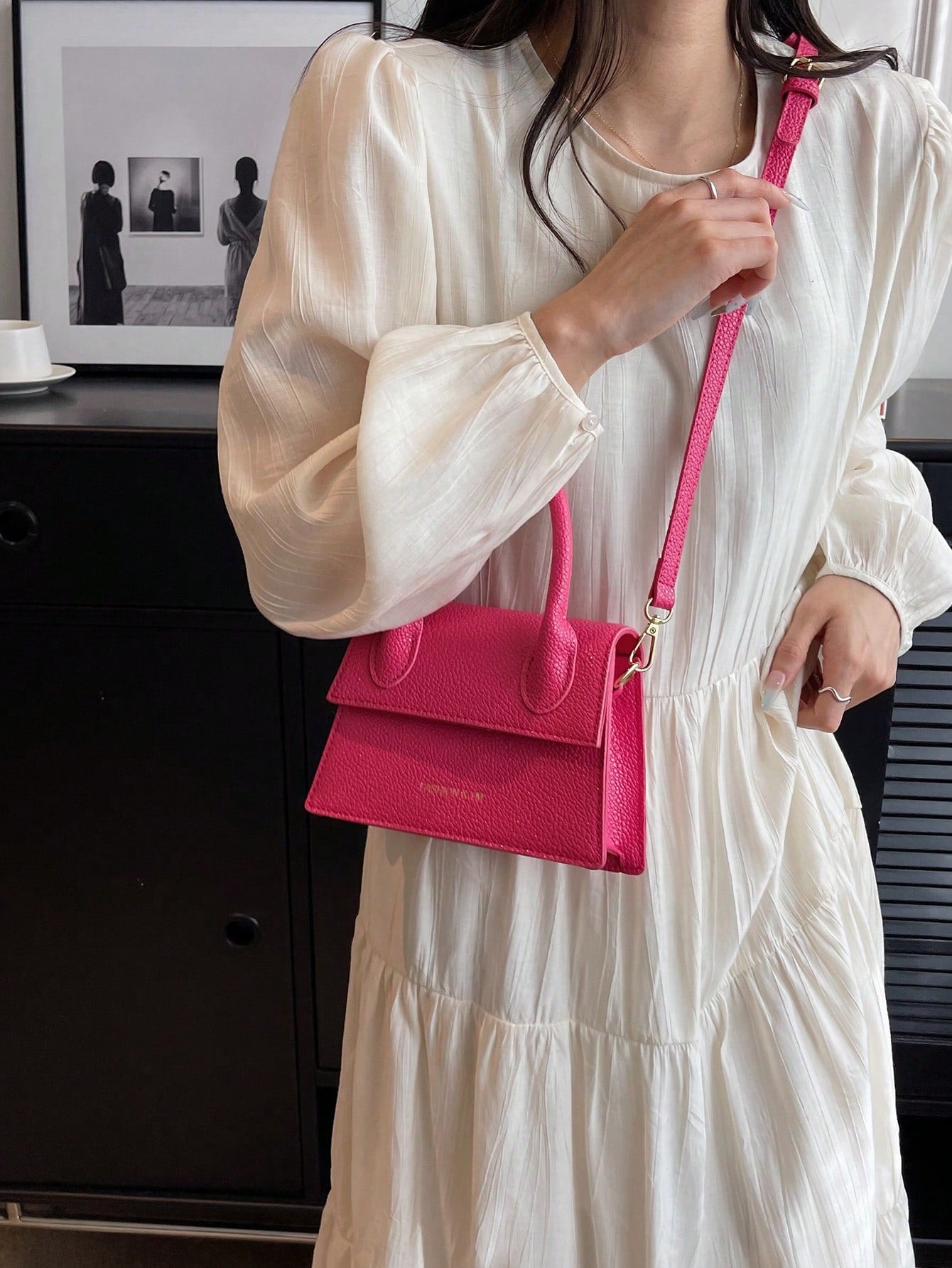 Square Bag with Pebble Embossing, Flap