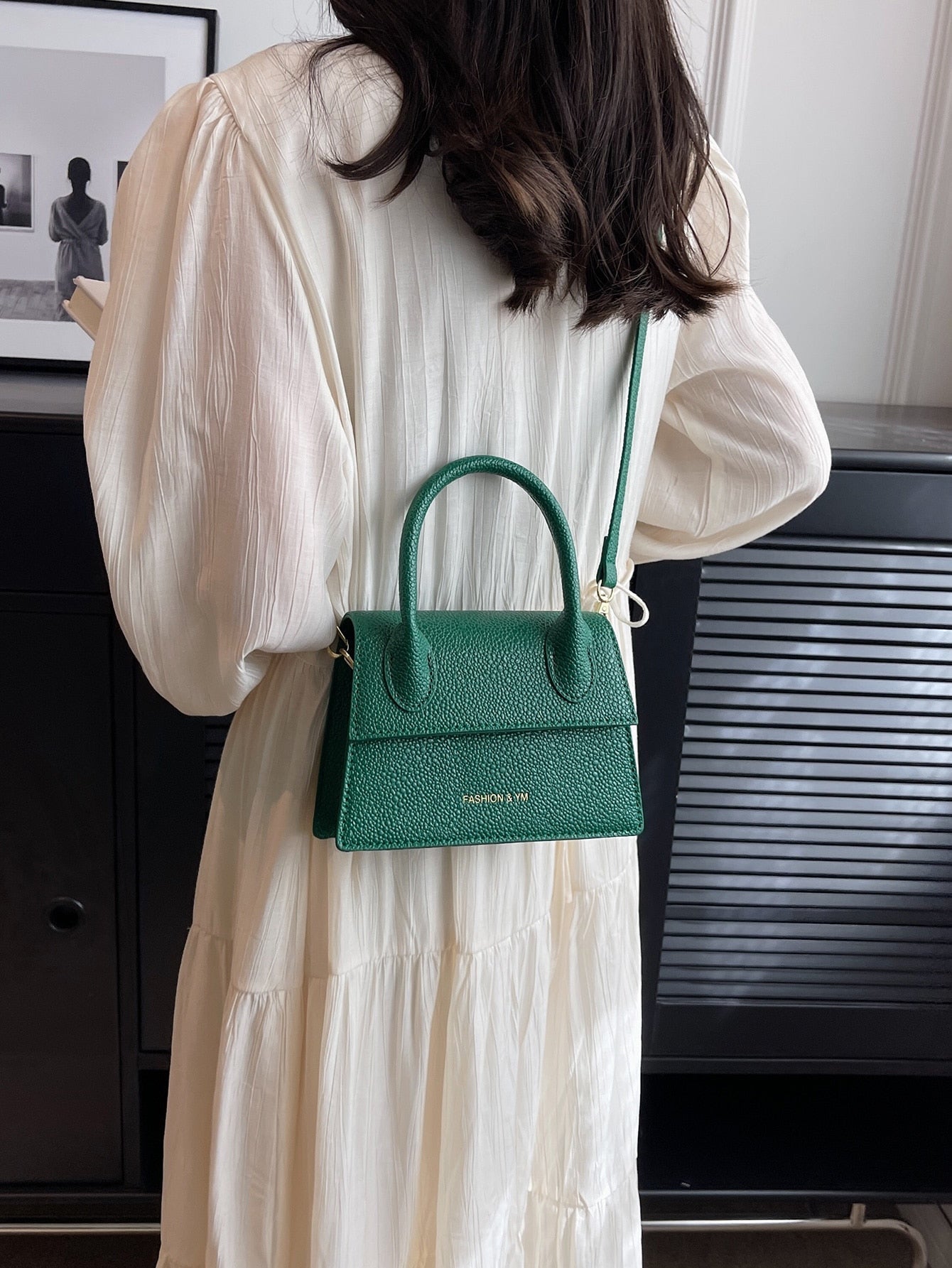 Square Bag with Pebble Embossing, Flap