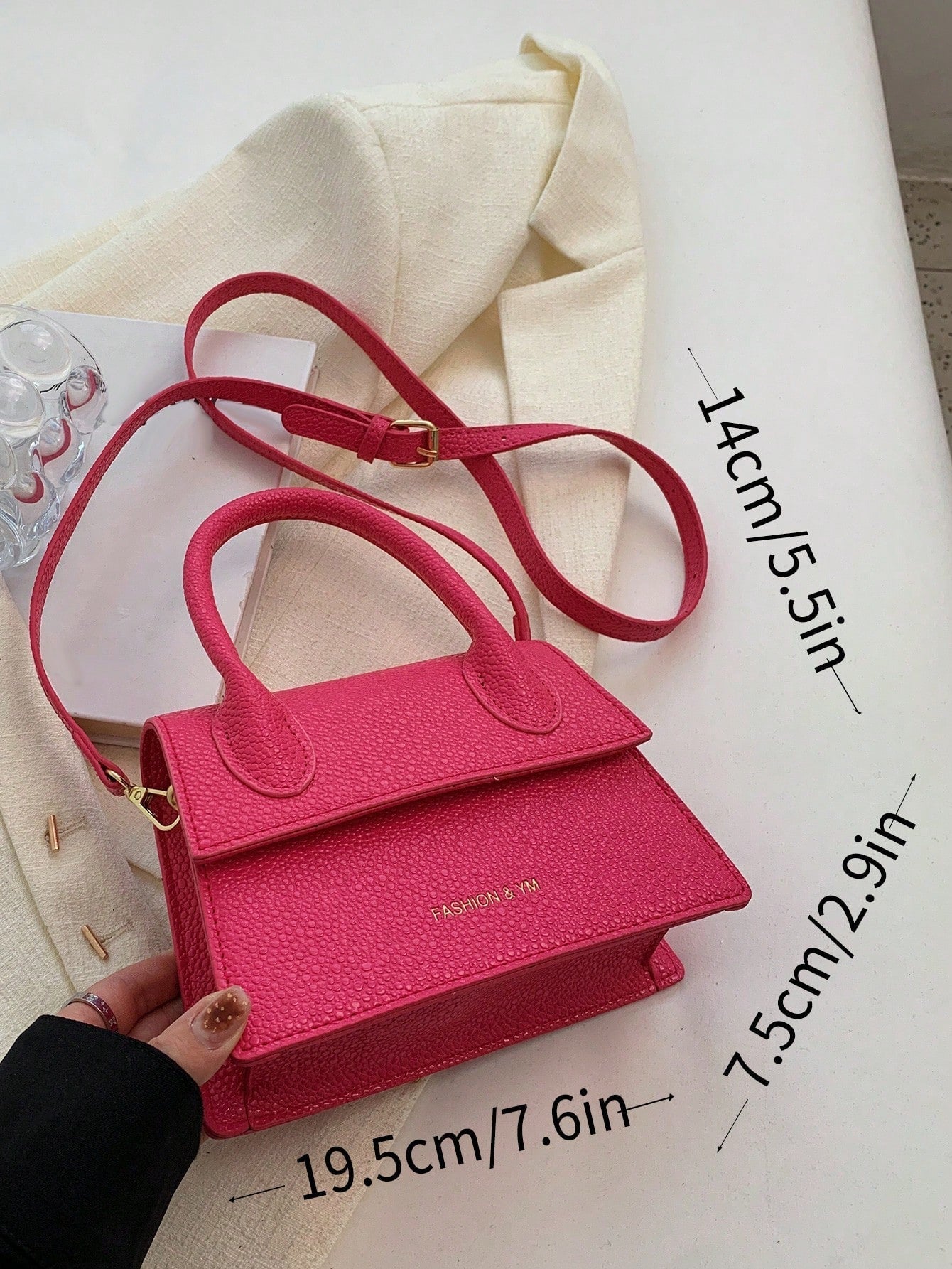 Square Bag with Pebble Embossing, Flap