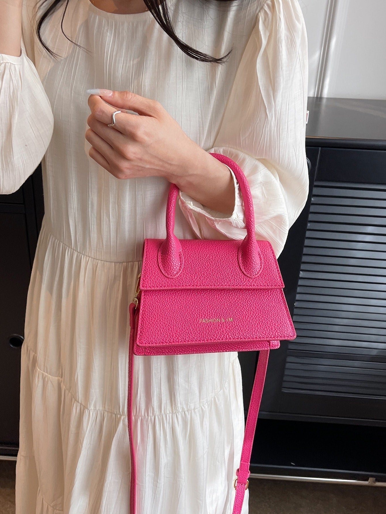 Square Bag with Pebble Embossing, Flap