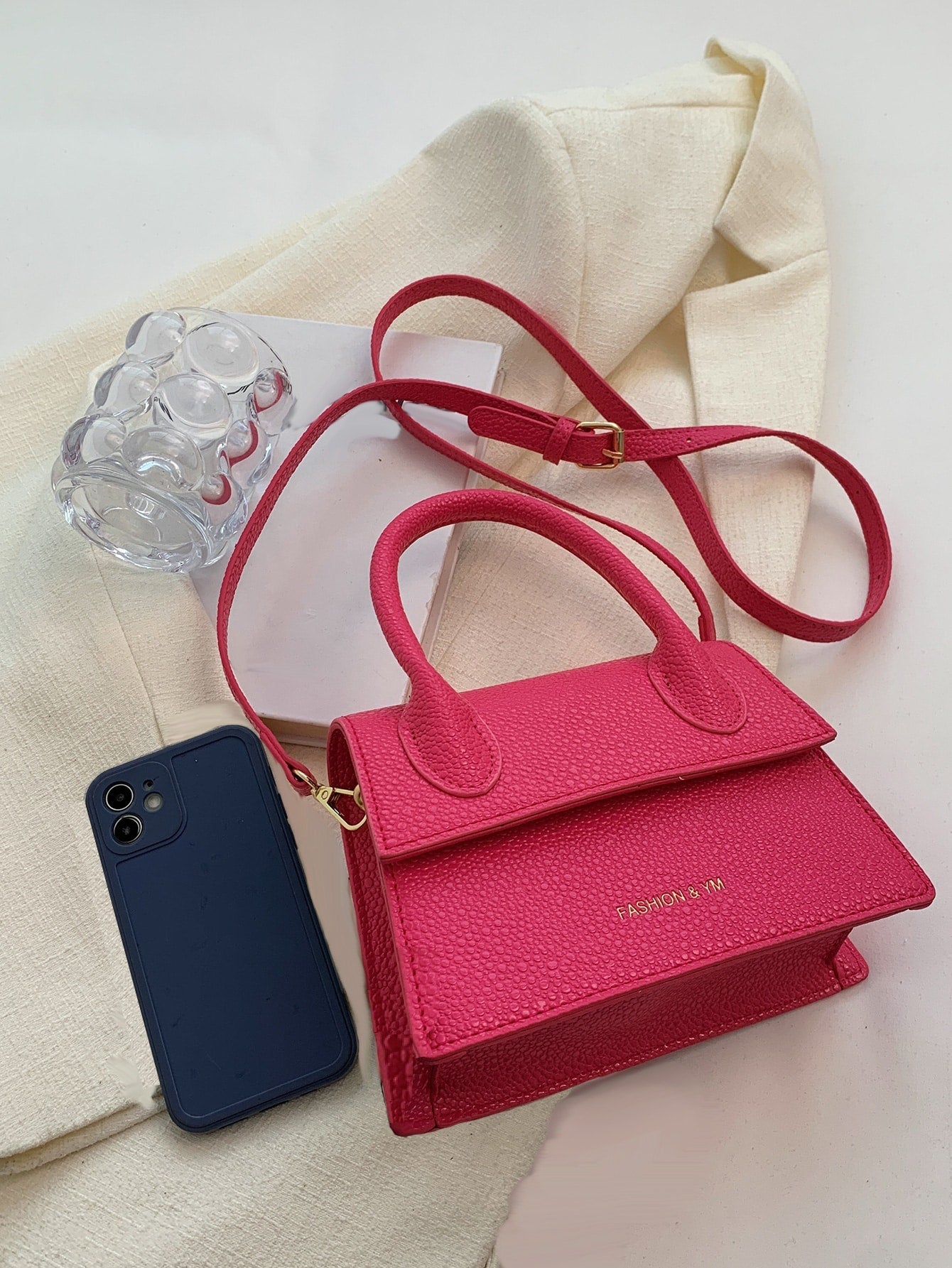 Square Bag with Pebble Embossing, Flap