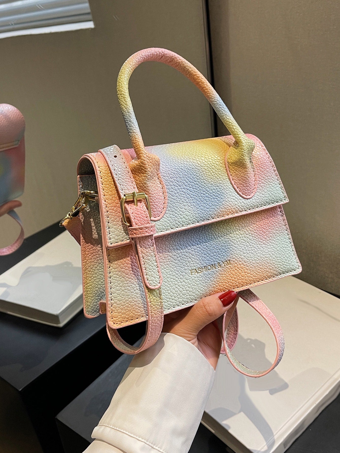 Square Bag with Pebble Embossing, Flap