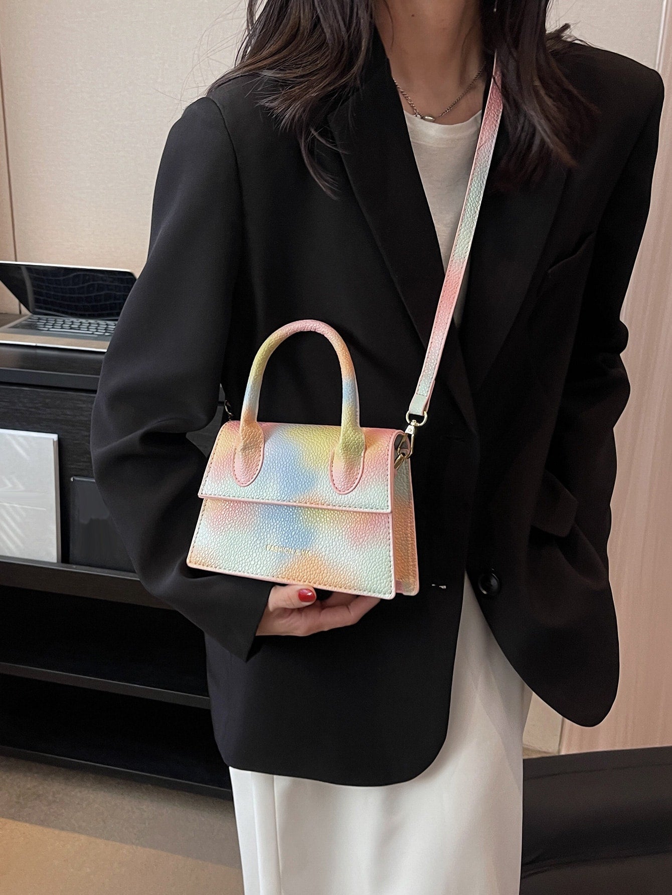 Square Bag with Pebble Embossing, Flap