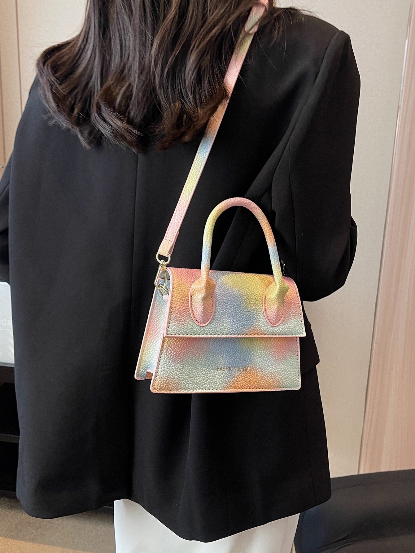 Square Bag with Pebble Embossing, Flap
