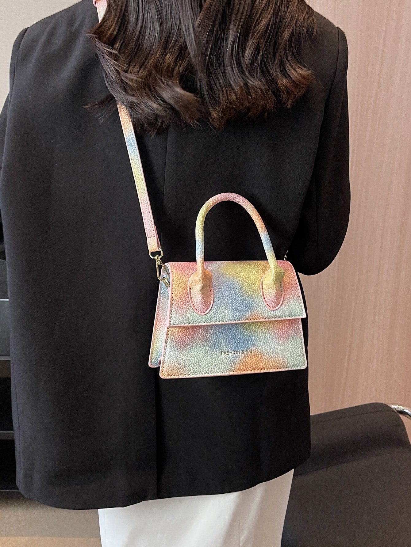 Square Bag with Pebble Embossing, Flap