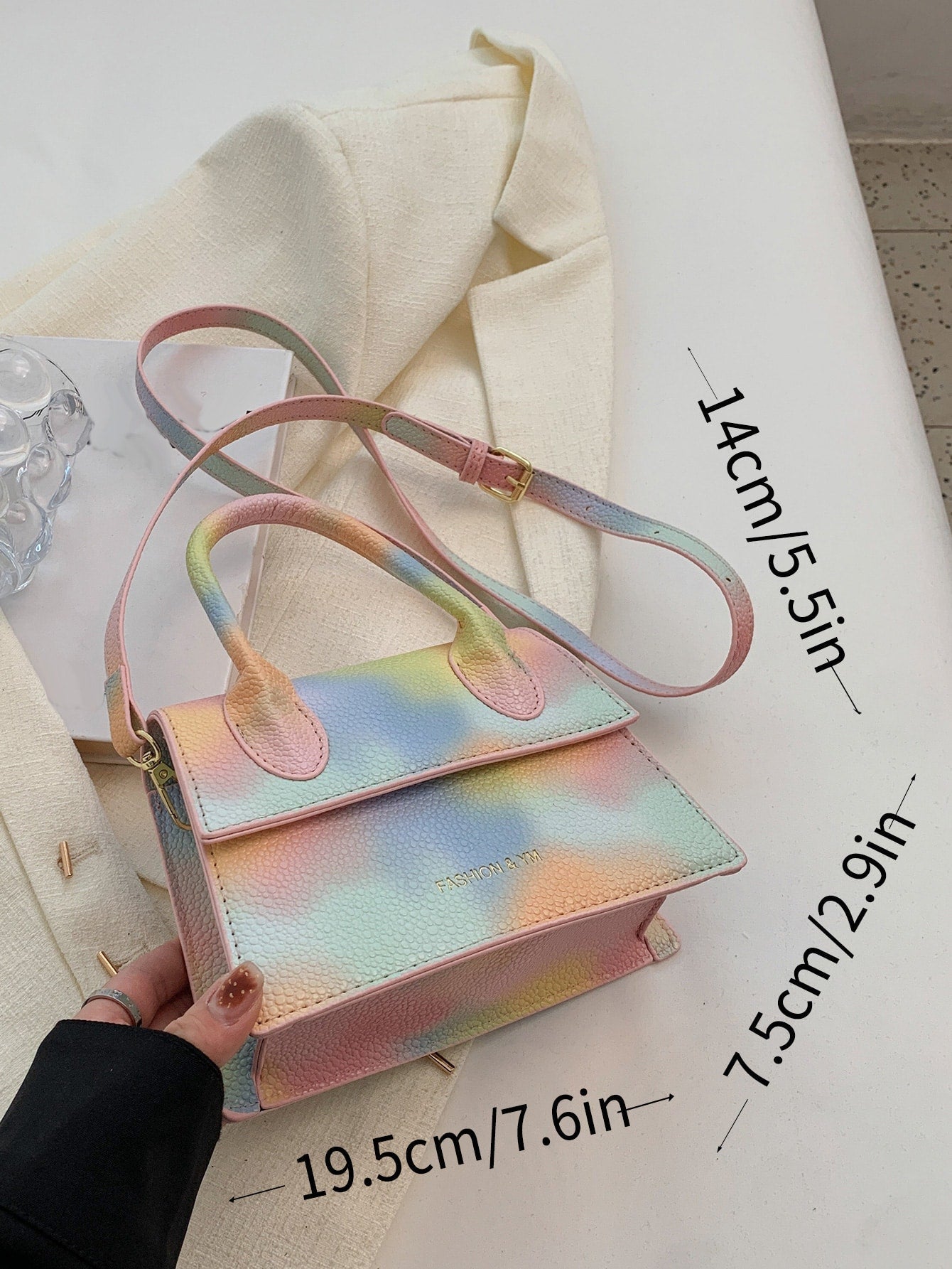 Square Bag with Pebble Embossing, Flap