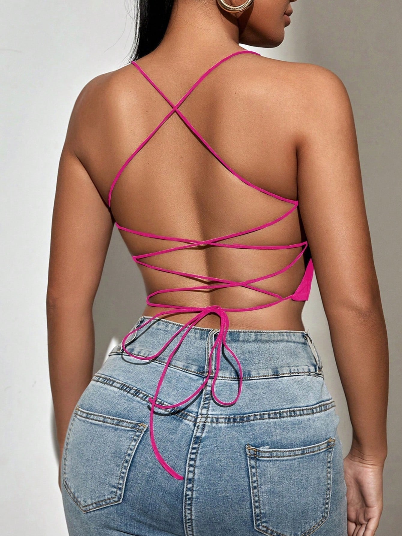 Backless Crop Cami Top with Ribbon
