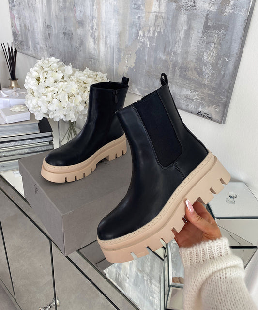 Chelsea Boots Nora Short Schwarz Beige
